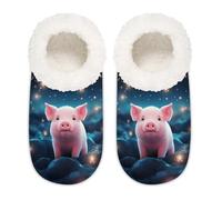 Mexpekil Pantofole a forma di maiale rosa, per donne e uomini, con animali sotto le stelle, in memory foam, Multi, 10.5/12 UK Wide