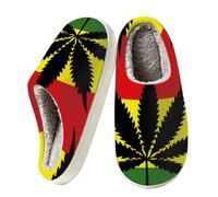 Mexpekil Pantofole calde e accoglienti da donna, in memory foam, calde, da | Pantofole calde e pelose con foglie di marijuana, rosse, gialle e verdi, per interni ed esterni