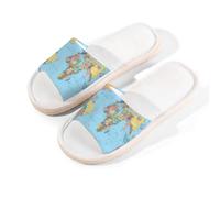Mexpekil Pantofole con mappa del mondo per donne e uomini, apprendimento educativo a punta aperta, scarpe da casa estive in lino, Multi, 8.5/9 UK Wide