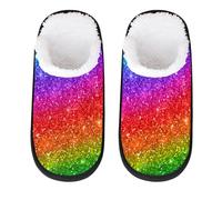Mexpekil Pantofole con motivo arcobaleno per donne e uomini, con paillettes arcobaleno, pantofole da viaggio per interni in peluche antiscivolo, Multicolore, 4/7 UK Wide