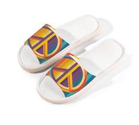 Mexpekil Pantofole con motivo pace per donne e uomini, pantofole colorate in lino con punta aperta per la pace, Multi, 39.5/40.5 EU