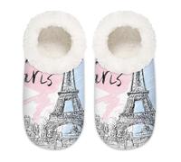 Mexpekil Pantofole da casa con Torre Eiffel di Parigi, per donne e uomini, in memory foam, comode, antiscivolo, Multi, 37.5/38.5 EU