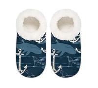 Mexpekil Pantofole da donna a forma di balena, con ancora, oceano, antiscivolo, per donne, uomini e donne, Ancoraggio balena oceanica, XX-Large largo