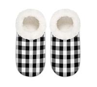 Mexpekil Pantofole da donna a quadri bianche e nere, antiscivolo, per donne, uomini e donne, Plaid Bianco Nero, X-Large largo