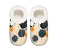 Mexpekil Pantofole da donna astratte nere e arancioni con motivo rotondo Fuzzy House Slipper antiscivolo per donne uomini signore, Astratto Nero Arancione Rotondo Pattern, X-Large largo