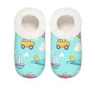 Mexpekil Pantofole da donna colorate a tema cartoni animati, aerei, navi, pantofole da casa, antiscivolo, per donne, uomini e donne, Colorful Cartoon Cars Aerei Nave, Medium Medium
