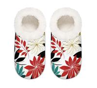 Mexpekil Pantofole da donna con foglie di fiori rosse, nere, gialle, verdi, antiscivolo, per donne, uomini e donne, Rosso Nero Giallo Verde Foglie Di Fiori, Large