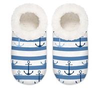 Mexpekil Pantofole da donna con motivo a righe di ancoraggio, blu navy, antiscivolo, per donne, uomini e donne, Blu Navy Ocean Anchor Stripes, Medium Medium