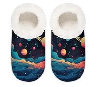Mexpekil Pantofole da donna con sistema solare, pianeti, spazio, pelose, antiscivolo, per donne, uomini e donne, Spazio Pianeti Sistema Solare, Large
