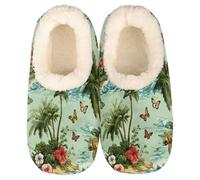 Mexpekil Pantofole da donna e da uomo con colletto soffice, invernali, calde, antiscivolo, per casa, idea regalo per mamma e papà (diverse taglie UK 4-11), Tartarughe Albero Isola, 40/41 EU