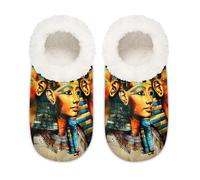 Mexpekil Pantofole da donna in stile artistico egiziano, antichi faraoni, pantofole da casa sfocate antiscivolo per donne, uomini e donne, Stile artistico egiziano antichi faraoni, X-Large largo