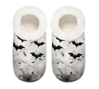 Mexpekil Pantofole da donna nere con pipistrello di Halloween, pantofole da casa sfocate, antiscivolo, per donne, uomini e donne, Pipistrello nero di Halloween, XX-Large largo
