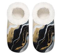 Mexpekil Pantofole da donna nere dorate con motivo in marmo liquido Fuzzy House Slipper antiscivolo per donne uomini signore, Motivo marmo liquido nero dorato, Large