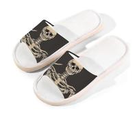 Mexpekil Pantofole divertenti con teschio per donne e uomini, scheletro umano con teschio, punta aperta, scarpe estive in lino, Multi, 8.5/9 UK Wide