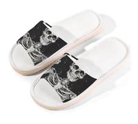 Mexpekil Pantofole divertenti con teschio per donne e uomini, scheletro umano, punta aperta, scarpe estive in lino, Multi, 39.5/40.5 EU