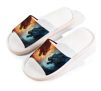 Mexpekil Pantofole estive in lino con drago di fuoco drago blu per donne e uomini, scarpe da casa aperte, Multi, 39.5/40.5 EU