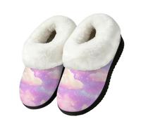 Mexpekil Pantofole foderate con retro alto e colletto in pelliccia | Nuvole Stella Rosa Galassia Unisex Casa Pantofole Antiscivolo TPR Suola Chiusa Posteriore Inverno Caldo Scarpe da