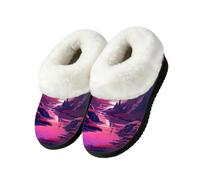 Mexpekil Pantofole foderate con retro alto e colletto in pelliccia | Viola Rosa Mountain River Unisex Casa Pantofole Antiscivolo TPR Sole Chiuso Indietro Inverno Caldo Casa Scarpe