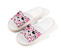 Mexpekil Pantofole in lino per donne e uomini, antiscivolo, con punta aperta, estive, per interni ed esterni, Cuori rosa e neri, 40/40.5 EU