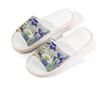 Mexpekil Pantofole in lino per donne e uomini, antiscivolo, con punta aperta, estive, per interni ed esterni, Bellissimi fiori selvatici, 38.5/39.5 EU
