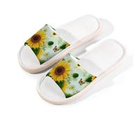 Mexpekil Pantofole in lino per donne e uomini, antiscivolo, con punta aperta, estive, per interni ed esterni, Bellissimo motivo girasole, 38.5/39.5 EU