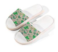 Mexpekil Pantofole in lino per donne e uomini, antiscivolo, con punta aperta, estive, per interni ed esterni, Quadrifogli con cuori glitterati, 41/42 EU