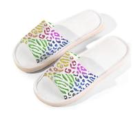 Mexpekil Pantofole in lino per donne e uomini, antiscivolo, con punta aperta, estive, per interni ed esterni, Leopardo Zebra Stripes Arcobaleno, 41/42 EU