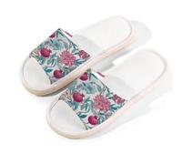Mexpekil Pantofole in lino per donne e uomini, antiscivolo, con punta aperta, estive, per interni ed esterni, Ramo rosa melograno verde acqua, 40/40.5 EU