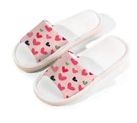 Mexpekil Pantofole in lino per donne e uomini, antiscivolo, con punta aperta, estive, per interni ed esterni, Cuori rosa e neri, 38.5/39.5 EU