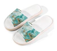 Mexpekil Pantofole in lino per donne e uomini, antiscivolo, con punta aperta, estive, per interni ed esterni, Marmo Oro Teal, 38.5/39.5 EU