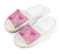 Mexpekil Pantofole in lino per donne e uomini, antiscivolo, con punta aperta, estive, per interni ed esterni, Cuori Rosa Stella Giallo, 38.5/39.5 EU