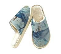 Mexpekil Pantofole soffici per donne e uomini (40-42) | Pantofole da casa antiscivolo a forma di balena, con gatto che cavalca l'inverno, calde, in memory foam