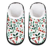Mexpekil Pantofole soffici per donne e uomini, Foglie verdi piccole bacche rosse, 4/7 UK Wide
