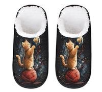 Mexpekil Pantofole soffici per donne e uomini, Gatto arancione che gioca con, 4/7 UK Wide