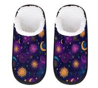 Mexpekil Pantofole soffici per donne e uomini, Lune viola stelle sole, 8/11 UK Wide