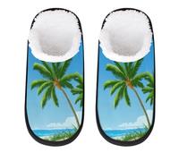 Mexpekil Pantofole soffici per donne e uomini, Palme verdi sulla spiaggia, 4/7 UK Wide