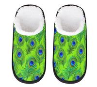 Mexpekil Pantofole soffici per donne e uomini, Piume di pavone verde arte, 4/7 UK Wide