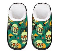Mexpekil Pantofole soffici per donne e uomini, Teschi Con Occhi Neon, 4/7 UK Wide