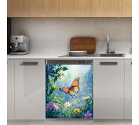 Mexpekil Piante Floreale Farfalla Lavastoviglie Magnete Copertura 53x66 Pollici Decorativo Lavastoviglie Adesivo per Porta D'ingresso Impermeabile Pannello Elettrodomestico
