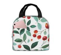 Mexpekil Piccole bacche rosse foglie verdi borse per il pranzo isolate per le donne borsa termica per il pranzo per adulti borsa termica da picnic portatile riutilizzabile borsa per il pranzo borsa
