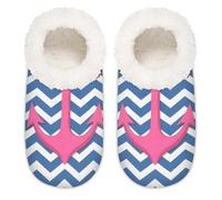 Mexpekil Pink Ocean Anchor Blue Zigzag Pantofole da donna Fuzzy House Slipper antiscivolo per donne uomini signore, Ancora Oceano Rosa Zigzag Blu, X-Large largo