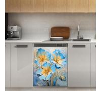 Mexpekil Pittura a olio Fiori Blu Lavastoviglie Magnete Copertura 53x66 Pollici Decorativo Lavastoviglie Adesivo per Porta D'ingresso Impermeabile Pannello Elettrodomestico Cucina Pannello Adesivo