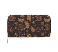 Mexpekil Portafoglio da donna in pelle PU con tasca portamonete con cerniera borsa autunnale foglie di zucca che cadono borse per le donne, Nero , Taglia unica, Moderno