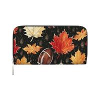 Mexpekil Portafoglio da donna in pelle PU con tasca portamonete con cerniera borsa autunno foglie d'acero calcio autunno borse per le donne, Nero , Taglia unica, Moderno