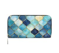 Mexpekil Portafoglio da donna in pelle PU con tasca portamonete con cerniera borsa blu acquerello geometria borse per le donne, Nero , Taglia unica, Moderno