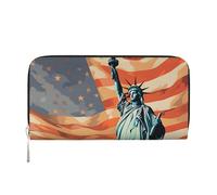 Mexpekil Portafoglio da donna in pelle PU con tasca portamonete con cerniera borsa borsa bandiera statua della libertà borse per le donne, Nero , Taglia unica, Moderno