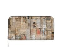 Mexpekil Portafoglio da donna in pelle PU con tasca portamonete con cerniera borsa collage vecchi giornali borse per le donne, Nero , Taglia unica, Moderno