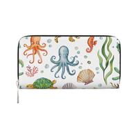 Mexpekil Portafoglio da donna in pelle PU con tasca portamonete con cerniera borsa colorata organismi marini borse per le donne, Nero , Taglia unica, Moderno