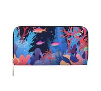 Mexpekil Portafoglio da donna in pelle PU con tasca portamonete con cerniera borsa colorata subacquea mondo borse per le donne, Nero , Taglia unica, Moderno