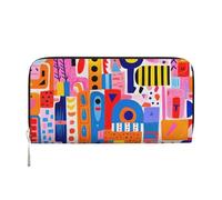 Mexpekil Portafoglio da donna in pelle PU con tasca portamonete con cerniera borsa geometria cartone animato borse per le donne, Nero , Taglia unica, Moderno